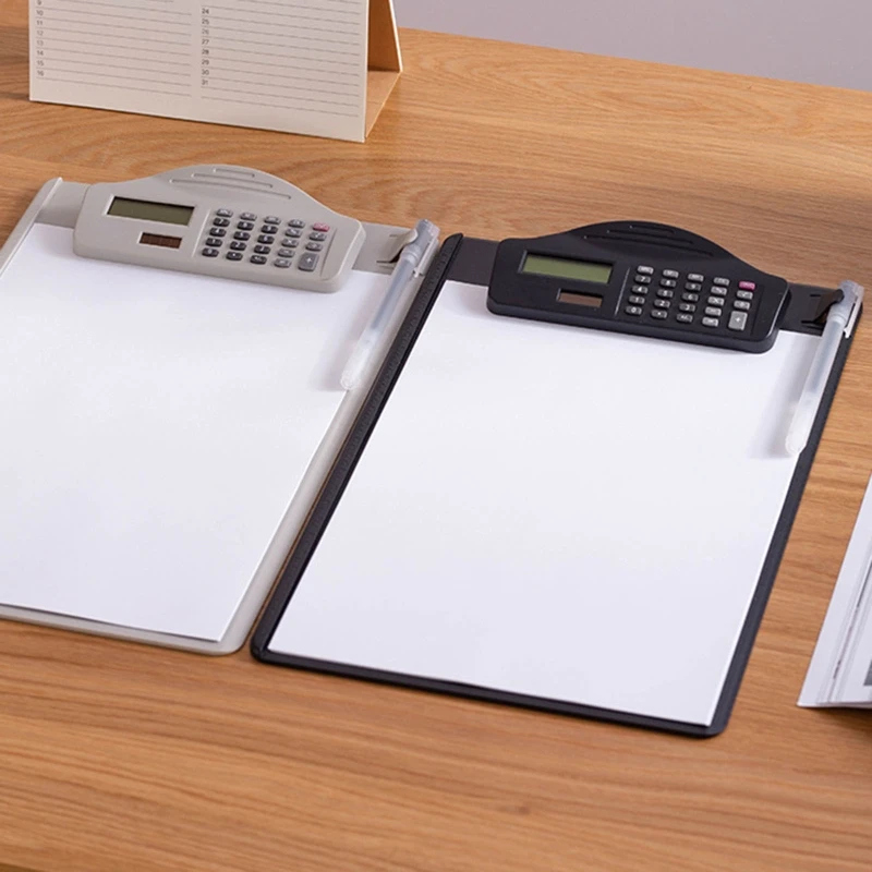 Practical File Document Clipboard with Solar Calculator Pen Slot Low Profile Clip for Women Man Conference Outdoor Home