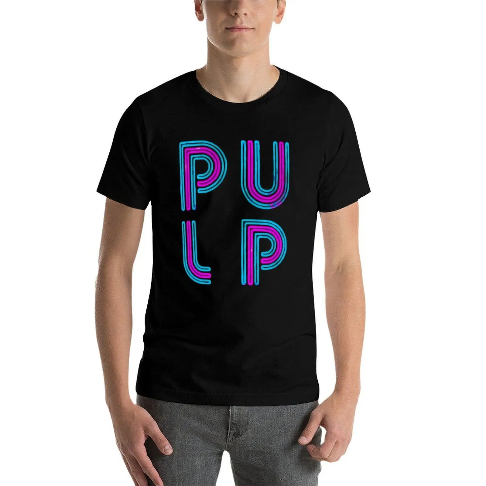 Pulp - تي شيرت بشعار نيون للرجال، تي شيرت أبيض للرجال