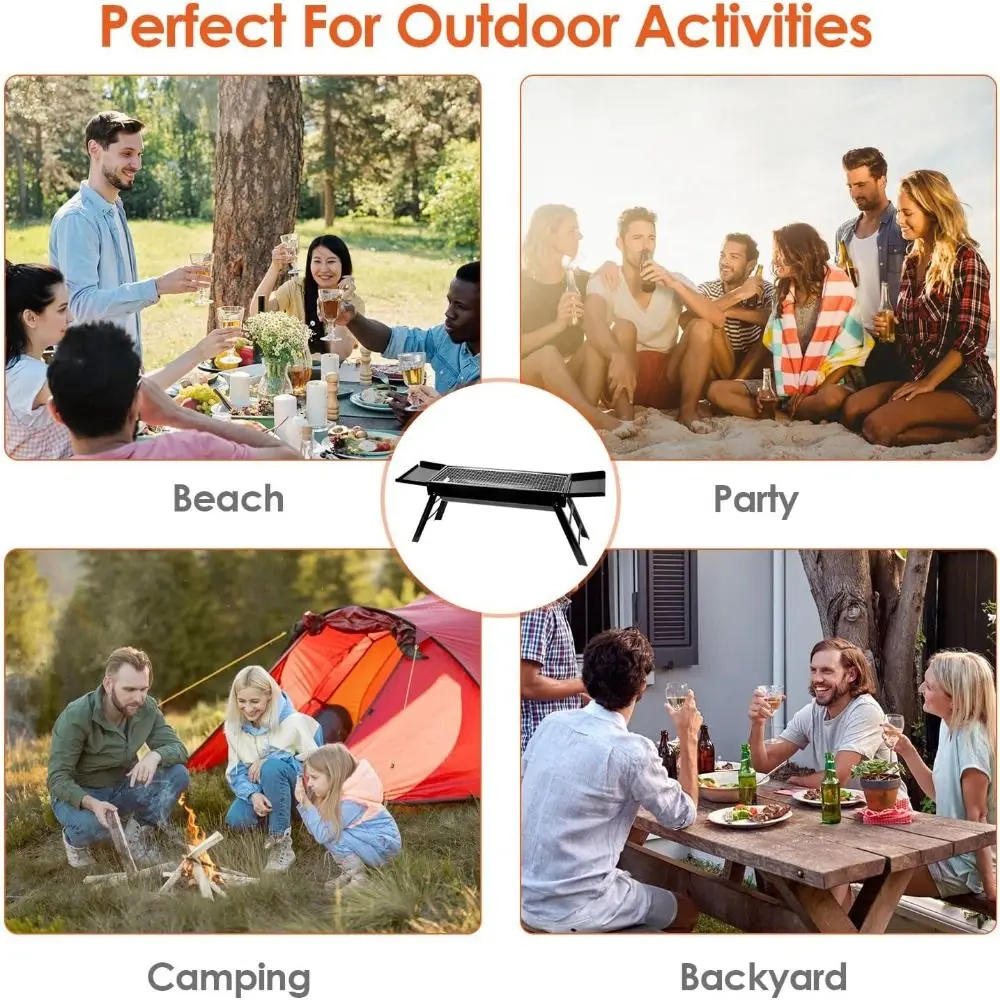 

New Stainless Steel Barbecue Charcoal Grill Folding With 2 Side Tray BBQ Grill Portable Barbecue Grills Picnics