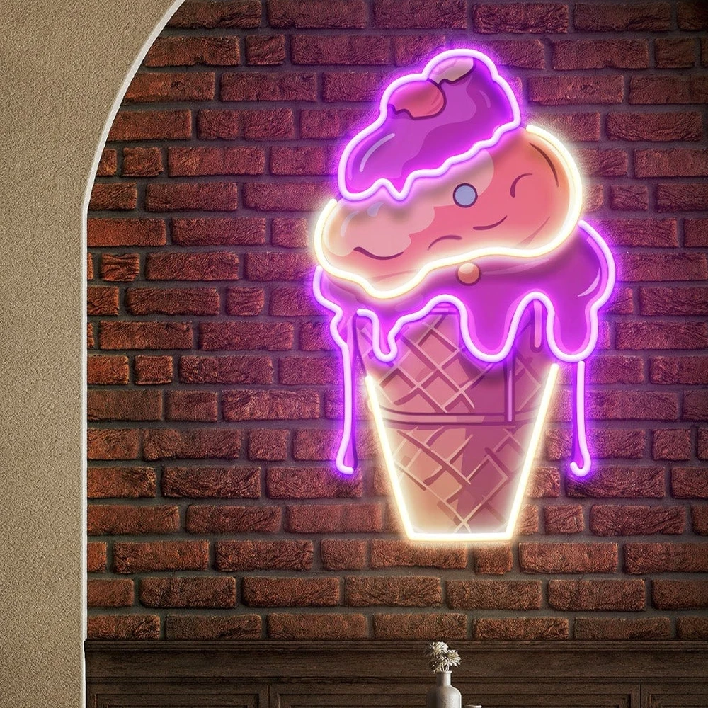 Ice Cream Neon Sign Artwork UV Print Acrylic Neon Led Light for Ice Cream  Store Wall Hanging Decor Neon Decoration