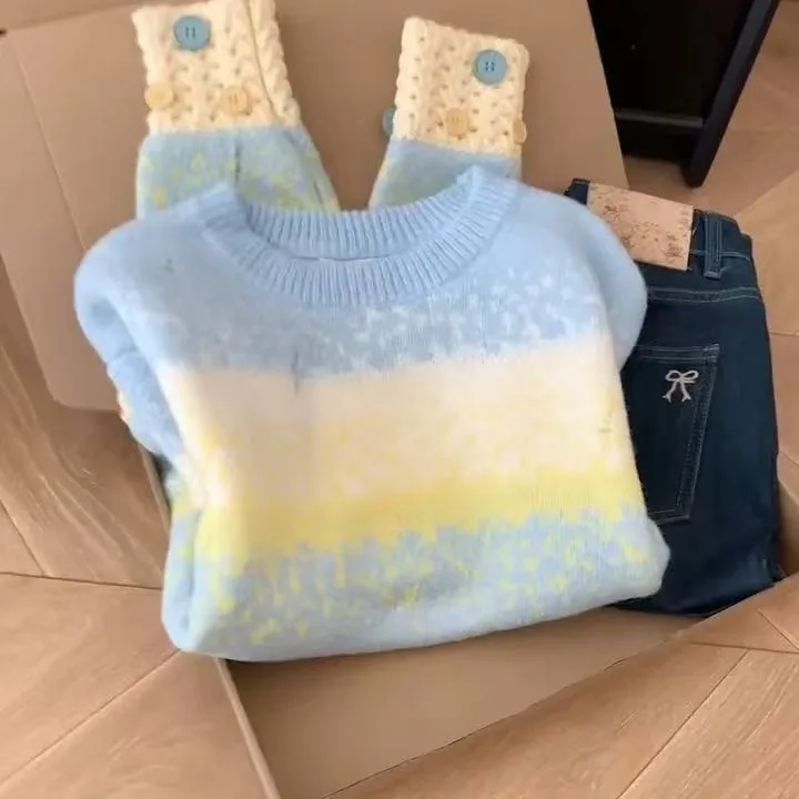 

Korean Design adient Color Knitwear Women's Early Autumn New Loose Lazy Sle Versatile High-End Soft Cozy Sweater