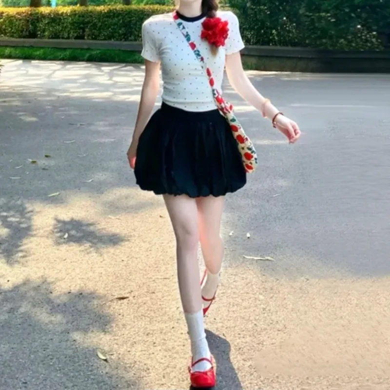 Summer New Black Fluffy Bud Skirt Women's 2025 High Waist and Thin A Word Ballet Pants Skirt