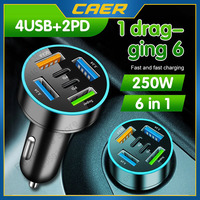 250W 5 Ports Car Charger Fast Charging PD QC3.0 USB C Car Phone Charger Adapter With Voltage For iPhone Samsung Huawei Xiaomi