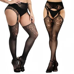 FREEAUCE Womens Hollow Out Mesh Fishnets Black Stockings Pantyhose Garter Belt Plus Size Sexy Leggings Thigh High White Tights