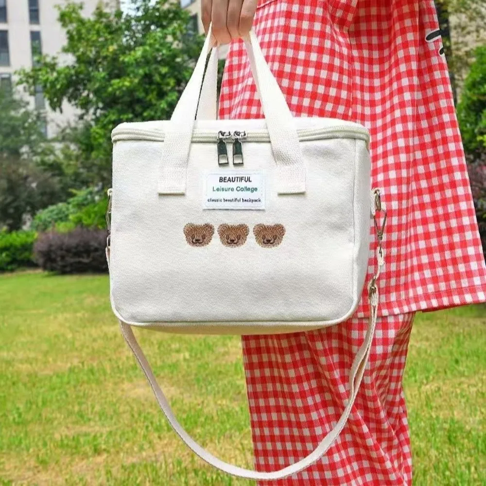 

Canvas Mummy Bag Cartoon Bear Baby Diaper Organizer Baby Care Storage Picnic Dinner Container Single Shoulder Bag Outdoor