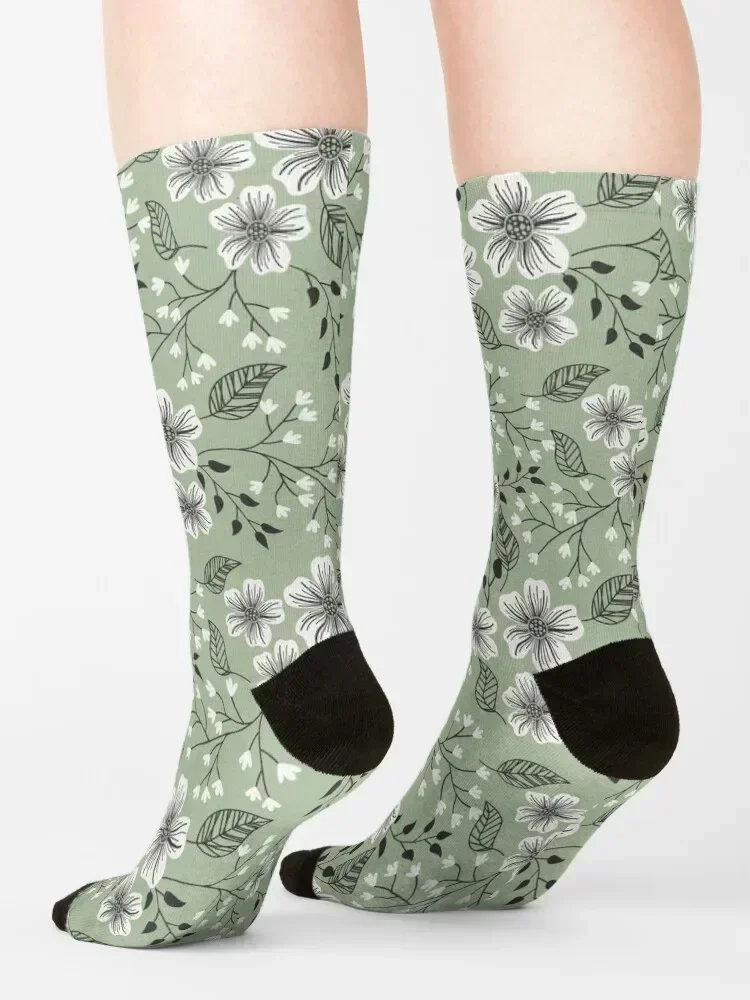 Sage green floral Socks cotton happy summer Wholesale Socks Ladies Men's