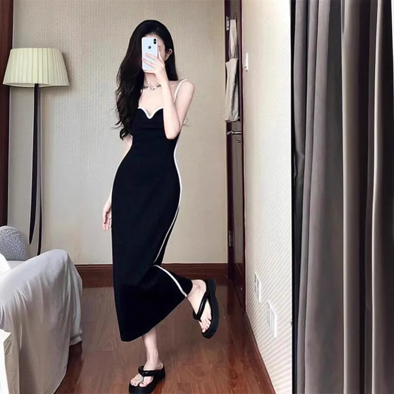 

Black Sexy Halter Long Dresses Summer Elegant Package Hip Dress Hotsweet Girls Slim Fit Dress for Women Fashion Bodycon Dress