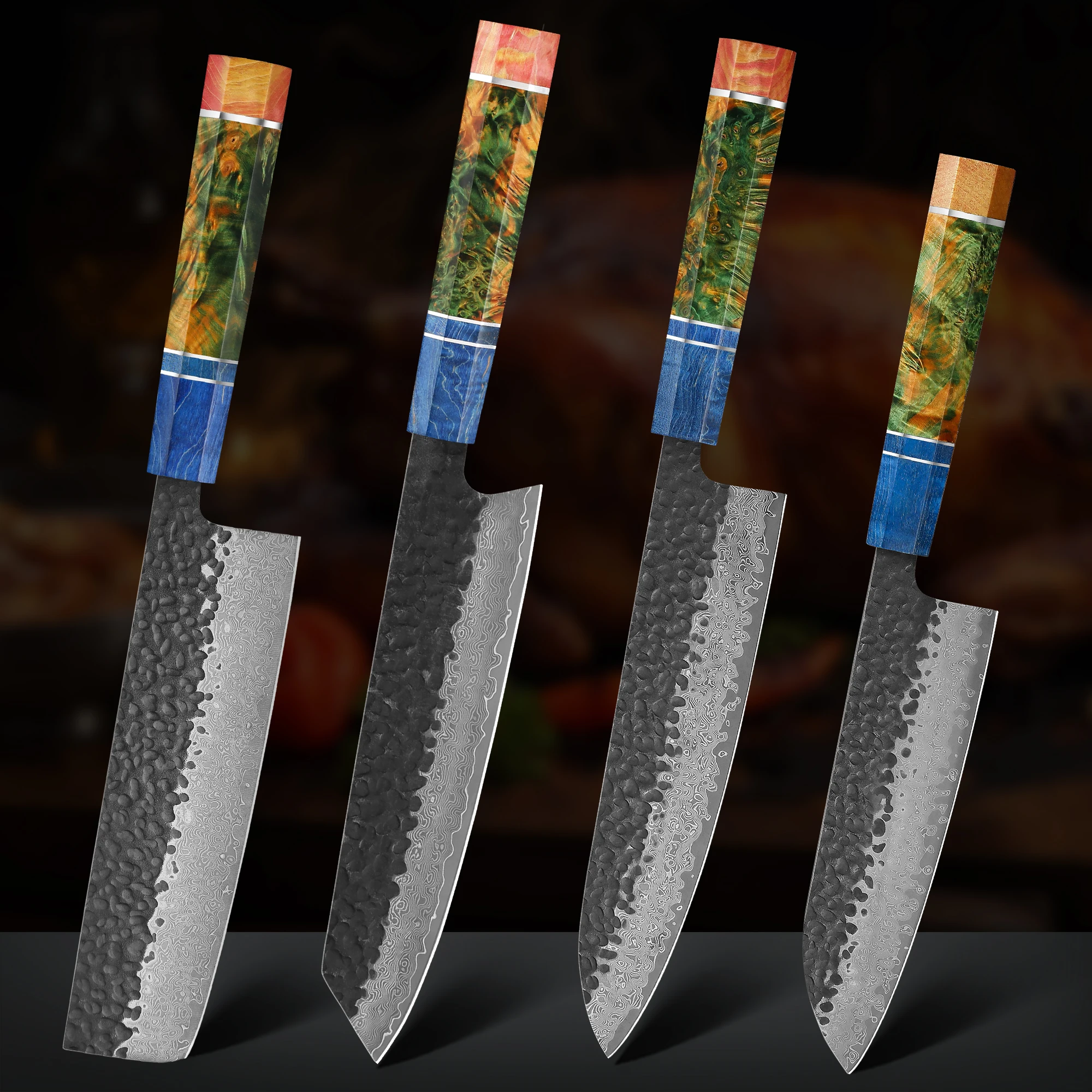 

1-4 PCS Kitchen Knives Set Hand Forged 67 layers Damascus Steel Japanese Chef Knife Santoku Utility Cooking Tools Solidified
