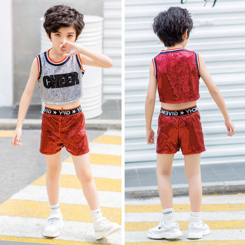 

Children's performance clothes boy's Sequin performance clothes Street Dance Jazz Dance Latin dance suit Cheerleading costume