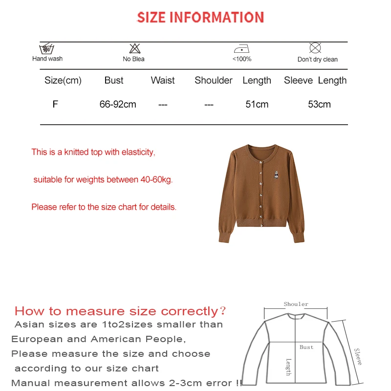 Women Bear Embroidered Thin Cardigan Sweater Single-breasted Office Solid Tops Long Sleeve Knit Sweater Women 2024 Spring