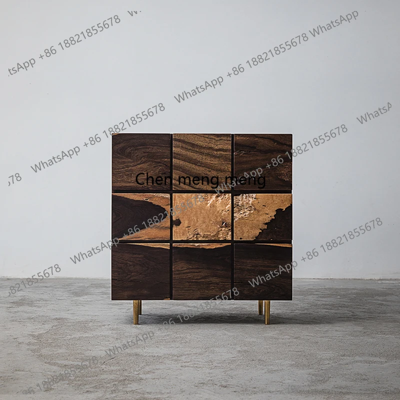 

Multi-bucket cabinet wabi sabi entrance solid wood storage new Chinese style simple modern style