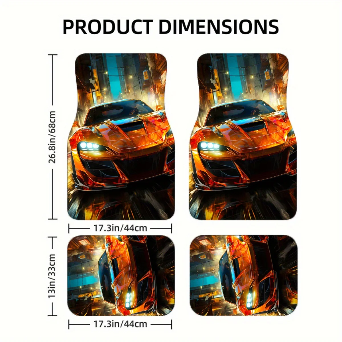 4pcs Orange Sportscar Car Mats | Universal Fit Polyester Floor Mat, Durable & Comfortable, For All Seasons, Car Interior Protect