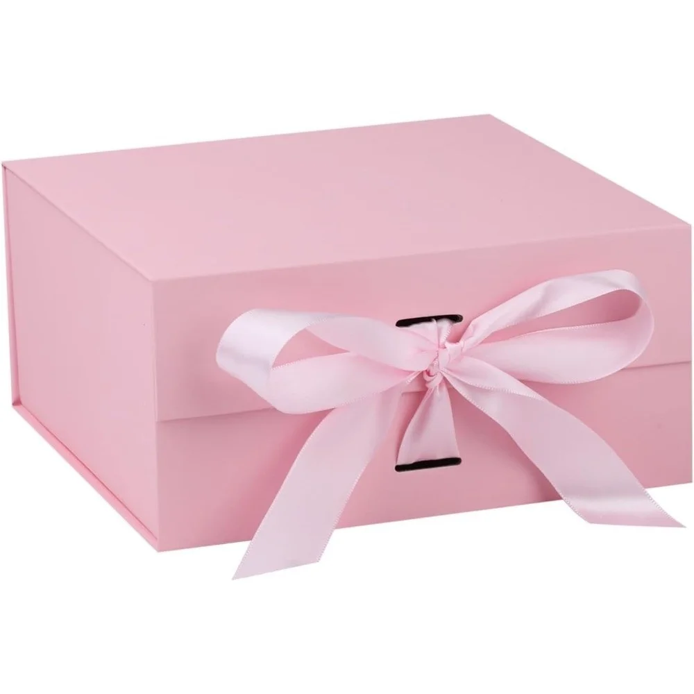 Magnetic Gift Box with Satin Ribbon Bow Collapsible Luxury Present Box Reusable Large Gift Packaging Box for Birthday Wedding Cosmetic Holiday Gift Hamper