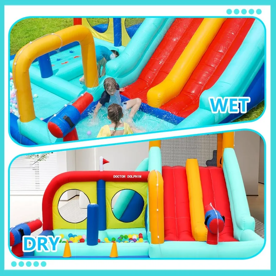 Opblaasbare waterglijbaan, waterglijbaan springhuis voor kinderen, water springhuis met glijbaan, opblaaswaterpark met 450W blazerba