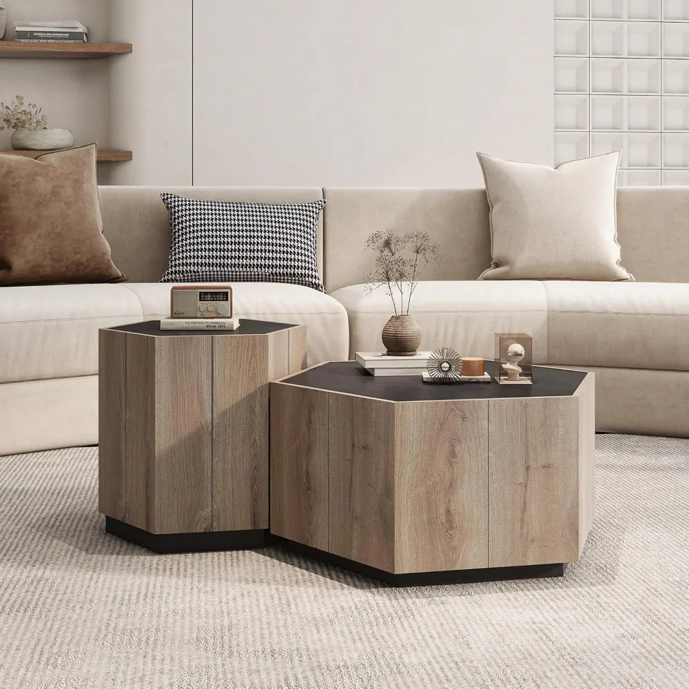 Waterproof and Scratch Resistant Unique Wood Coffee Table Set with Large 3 Drawers Living Room Essentials - Modern Farmhouse