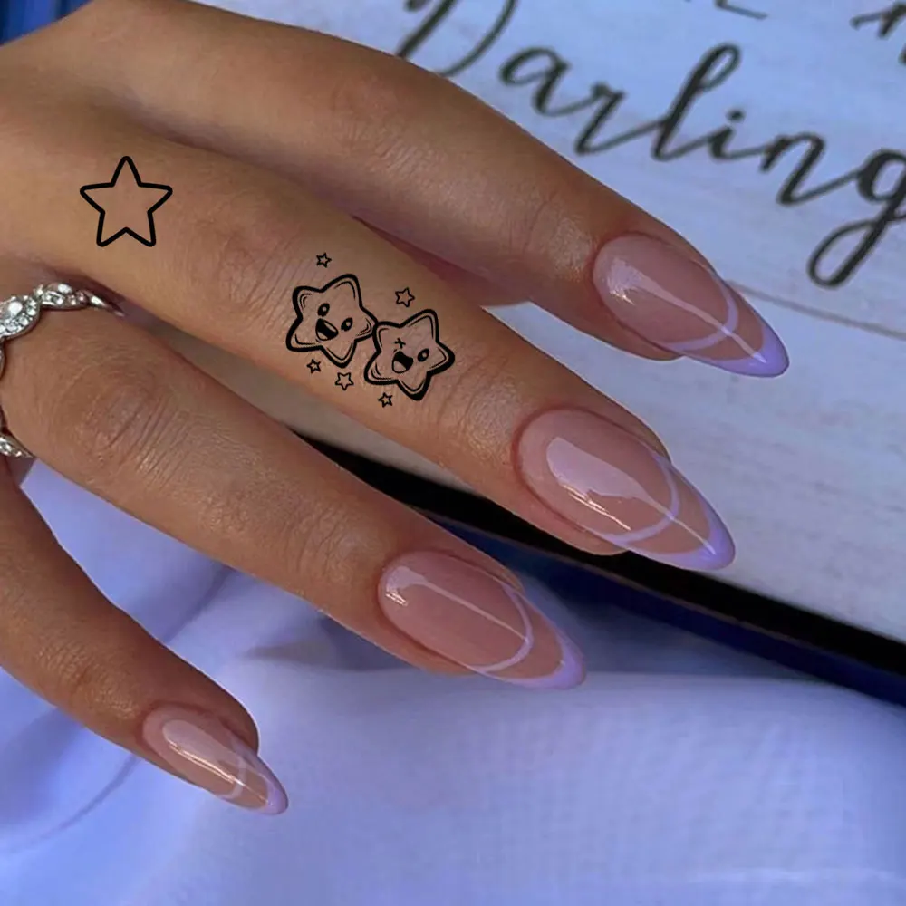 10 Sheets Small Cute Tattoo Stickers for Fingers Waterproof Cat Stars Moon Pattern Temporary Tattoos for Hand Neck Body Art