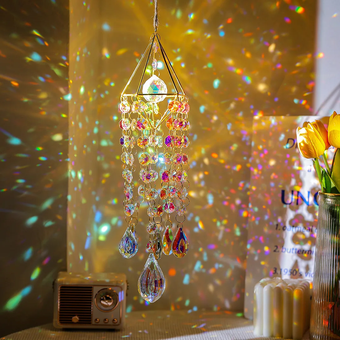 

Crystal Suncatchers for Window Hanging Wind Chime Style Garden with Crystals Rainbow Maker Outdoor Decor Handmade Gold Plated
