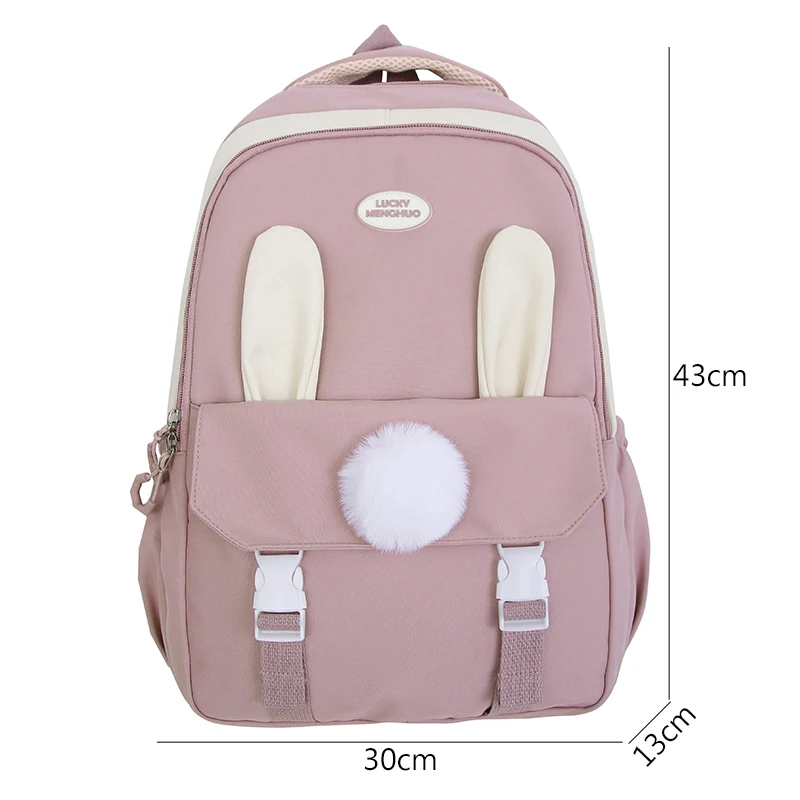 Cute Rabbit Young Girl School Backpack Female Large Capacity Kawaii Back Pack Mochila Pink Women Bagpack Nylon Cartoon Schoolbag