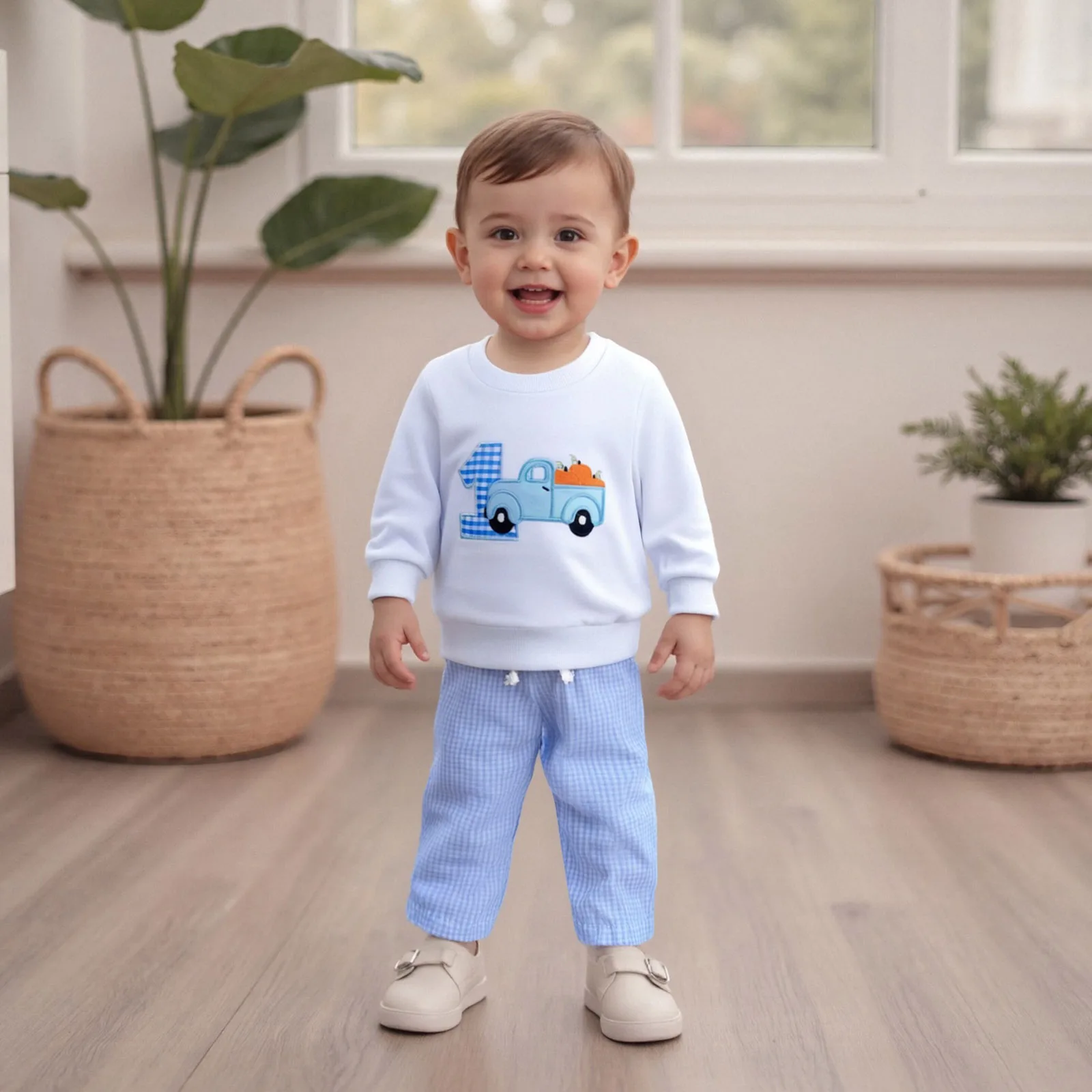 2026 الشتاء طفل رضيع 2 قطعة الزي الخريف طويلة الأكمام عدد اليقطين التطريز البلوز فستان أطفال مع سروال داخلي الملابس الدافئة