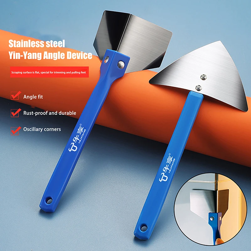 1개 스테인리스 스틸 스패출라 도구 코너 트로웰 플라스틱 핸들 트로웰 페인팅 퍼티 내부 외부 코너 퍼티 스크레이퍼