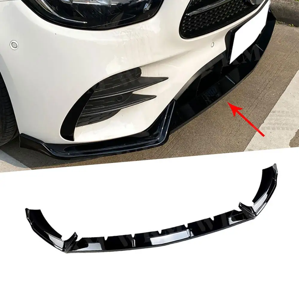 Three-section Front Lip For Benz E Class W213 E260 E300 E53 2021-2023 ABS Carbon Look Front Bumper Lip Spoiler Gloss Black