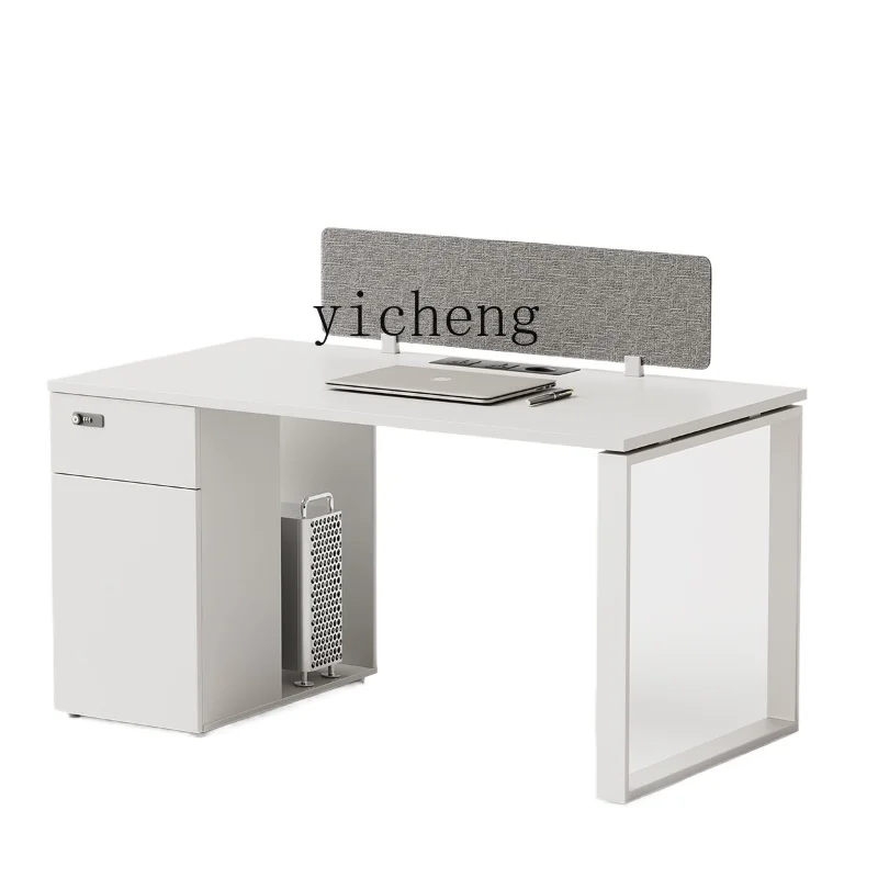 ZK Single Row Office Desk and Chair Combination White Simple Modern Staff One-Line Office Card Holder