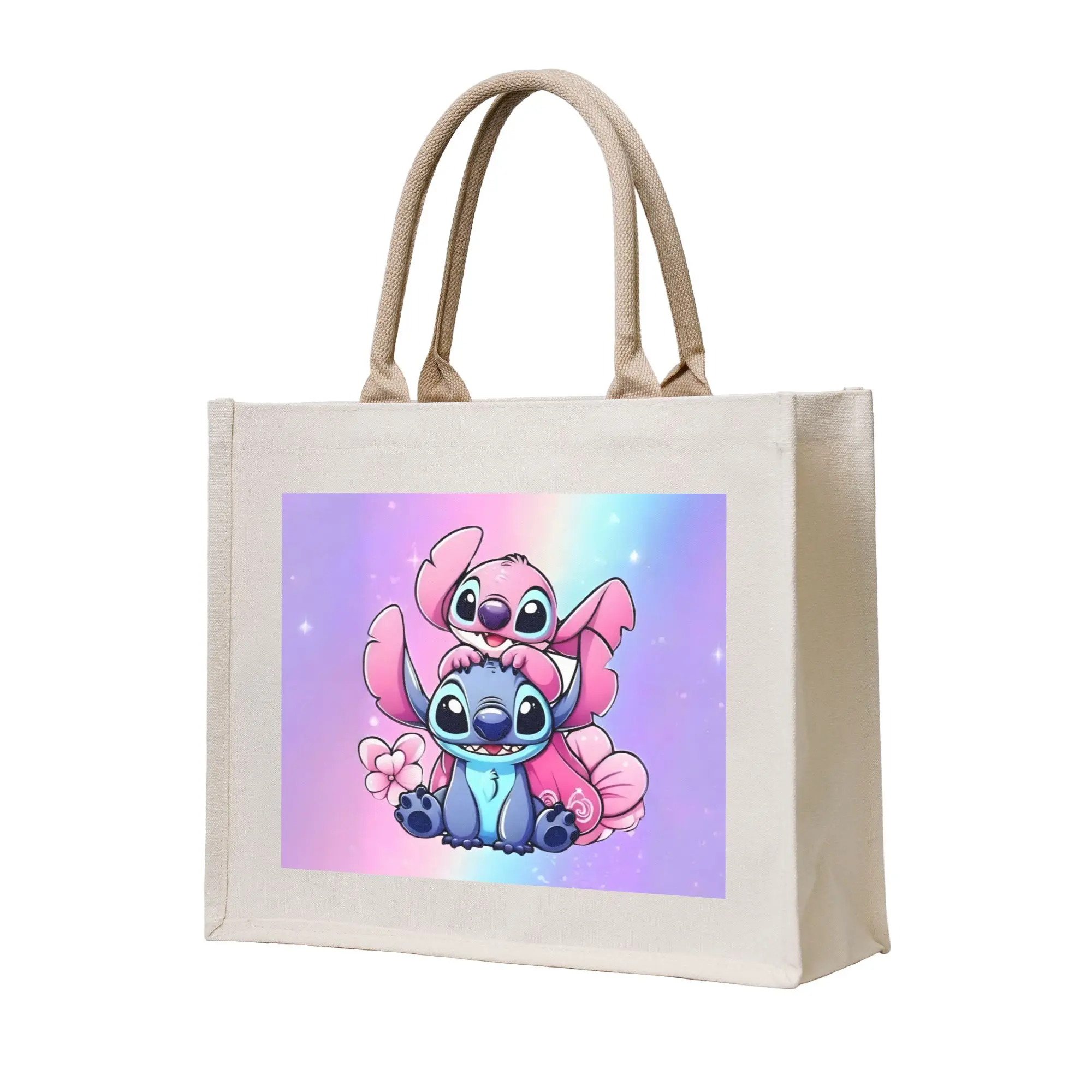 Bolsa de Compras con Estampado Divertido de Lilo y Stitch, Bolso de Hombro Portátil, Estilo Kawaii Anime