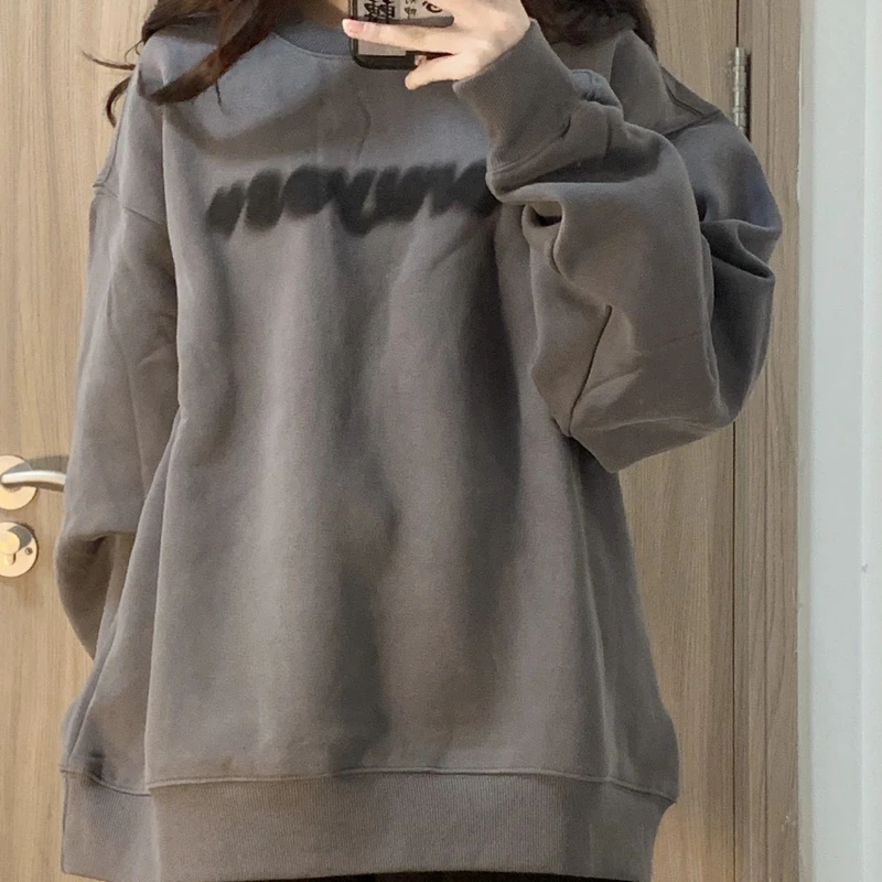 

New Women Sweatshirts Solid Colors Korean Femalecrew Neck Sweatshirts Pullovers 2022 Thicken Warm Oversized Loose Hoodies Women