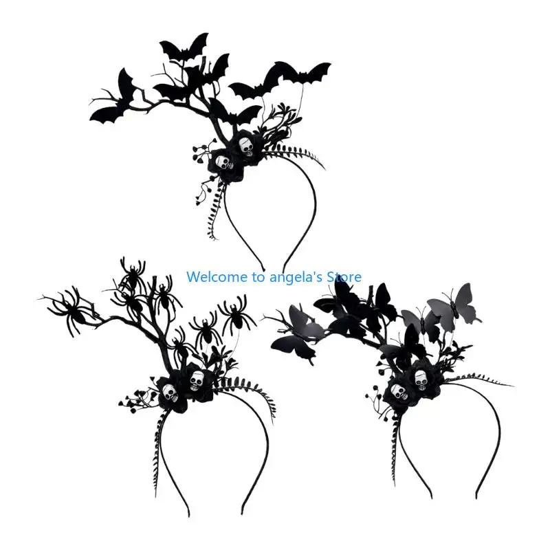 X4YC Fascia per capelli in resina con design a ramo in stili gotici per donna, accessorio per testa scuro elegante, per