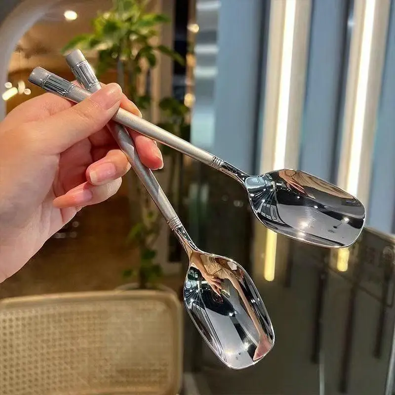 10Pcs Stainless Steel Long Handle Stir Spoon Creative Ice Cream Dessert Scoop Cocktail Coffee Tea Mixing Spoon Flatware