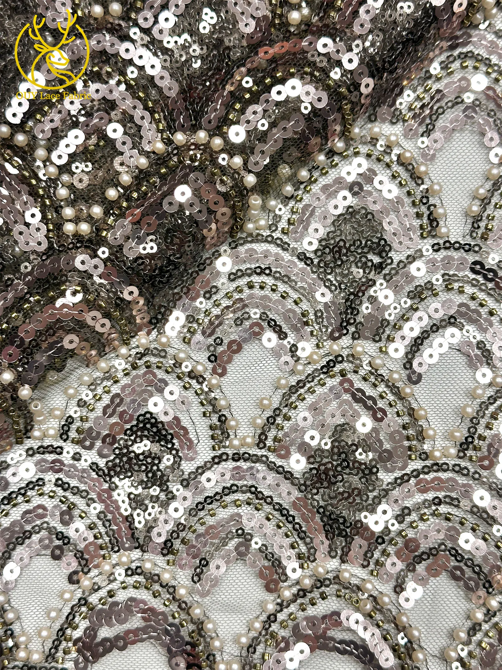 2026 Luxuriöser Afrikanischer Perlen-Spitzenstoff 5 Yards Hochwertiger Nigerianischer Französischer Pailletten-Tüll-Spitzenstoff Ideal für Hochzeiten und Bankette – Detail 30
