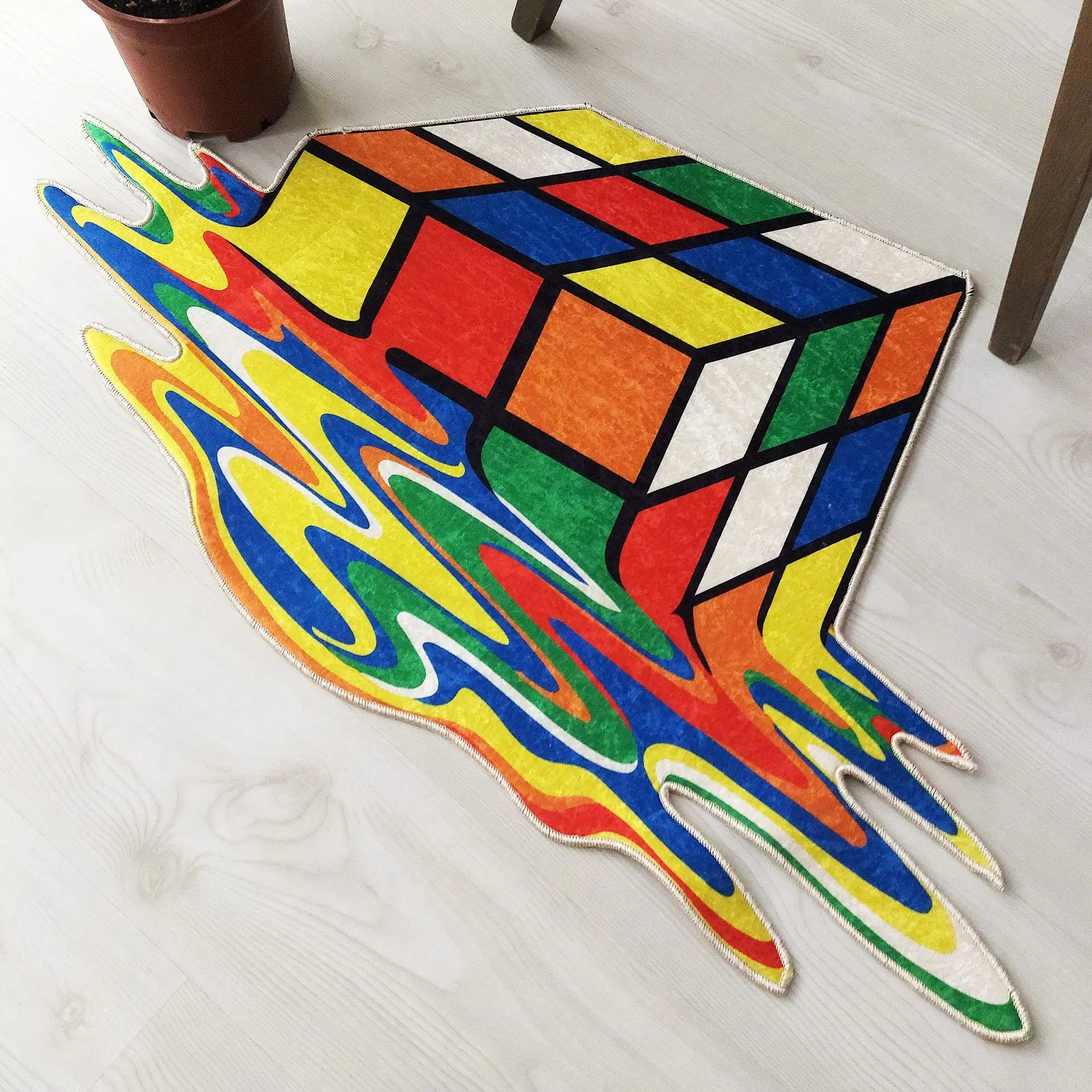 Melting Rubik’s Cube Rug Brainteaser Rug Perfect Home Office Decor Bright Colors Rug for Teenage Room Funny Doormat Movie Room