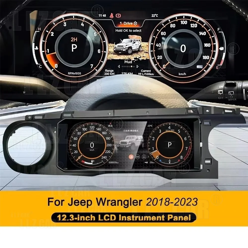 Android13 Multimedia Radio LCD Dashboard Digital Cluster Carplay For Jeep Wrangler JL 2018-2023 New Upgrade 12.3+12.3inch Screen