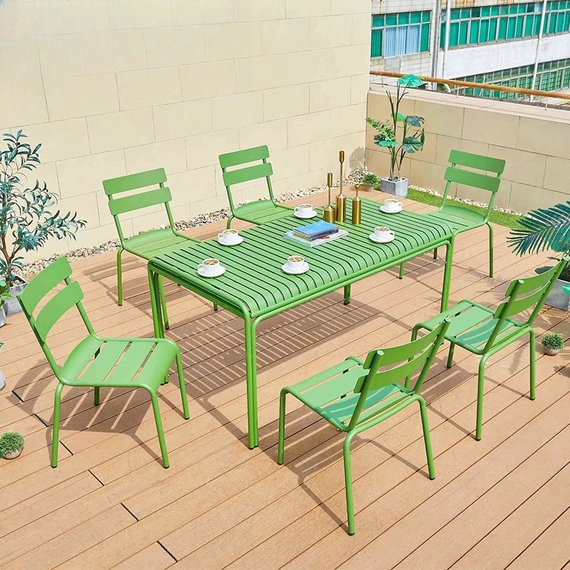

Color outdoor tables and chairs all-aluminum courtyard garden tables and chairs waterproof and sunscreen modern