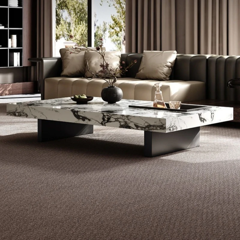 Rectangular Glossy Rock Slab Coffee Table Storage Tray Drawer Exquisite Frame Coffee Table Stainless Steel Base Home furniture