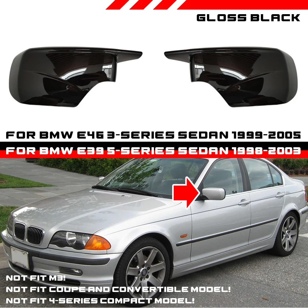 

1 pair M3-Style Horn Replacement Side Wing Mirror Caps Covers For BMW 3-Series E46 Sedan 1998-2003 E39 5-series