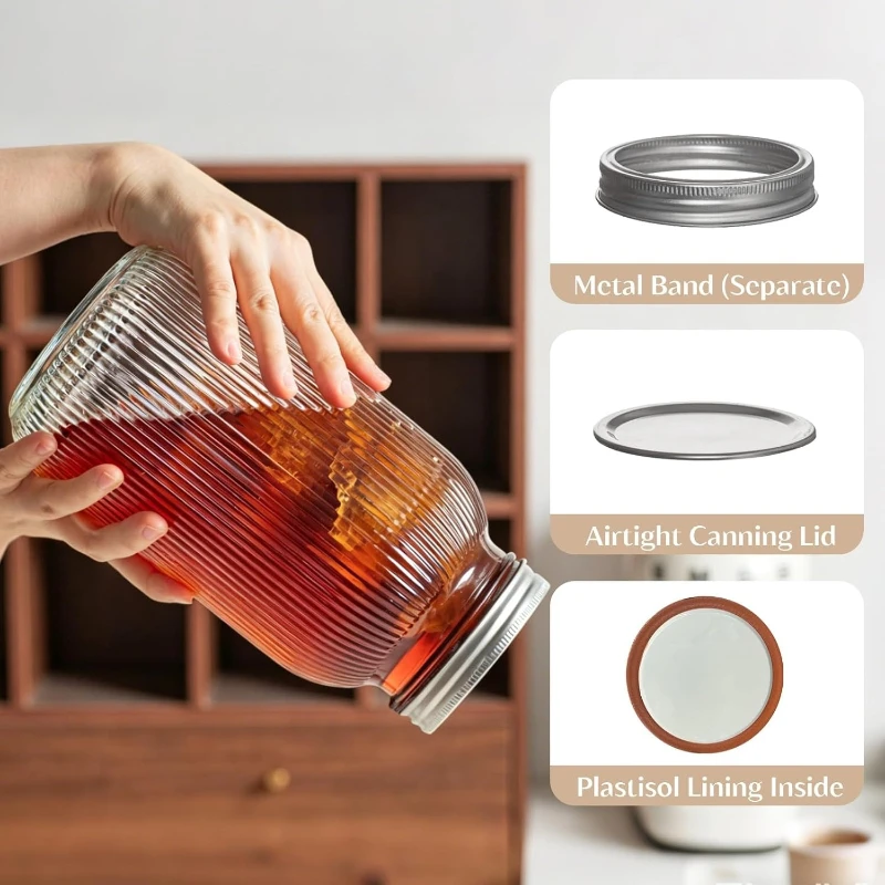 2PCS Wide-Mouth Glass Mason Jars with Screw Lids Threaded Canning Jars  for Pickles Fermented Refrigeration & Pantry Storage - view 4