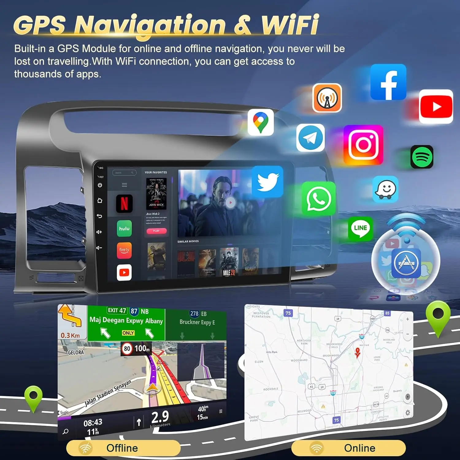 ستيريو سيارة أندرويد بشاشة لمس 9 بوصة لسيارة تويوتا كامري 2000-2006 مع CarPlay، Android Auto، Bluetooth، WiFi، كاميرا احتياطية AHD #4