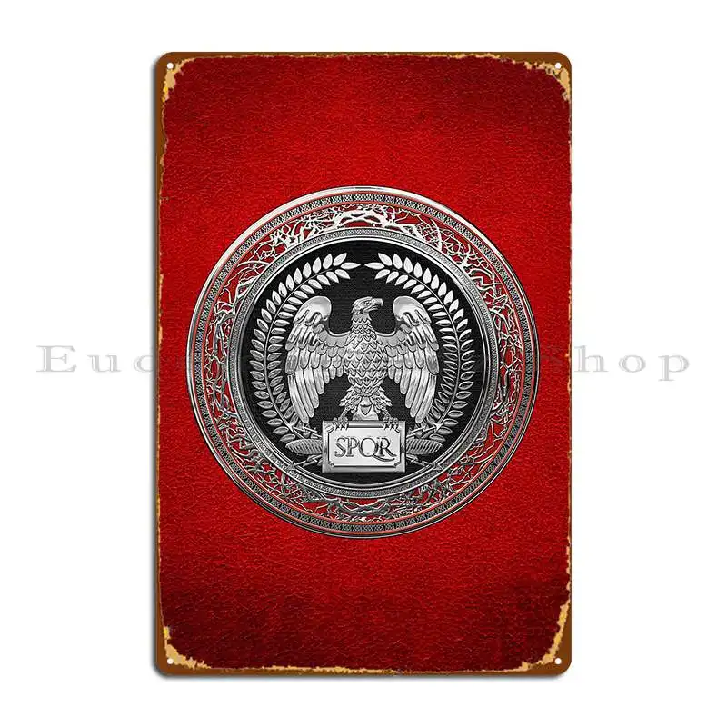 Silver Roman Imperial Eagle Over Red Leather Metal Plaque Poster Garage Iron Mural Kitchen Cinema Tin Sign Poster