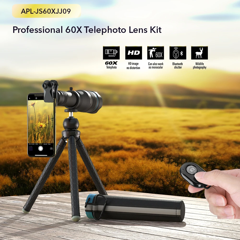 Apexel Phone Camera Lens 60X Telephoto Lens Tripod Zoom Lens for Mobile Phone