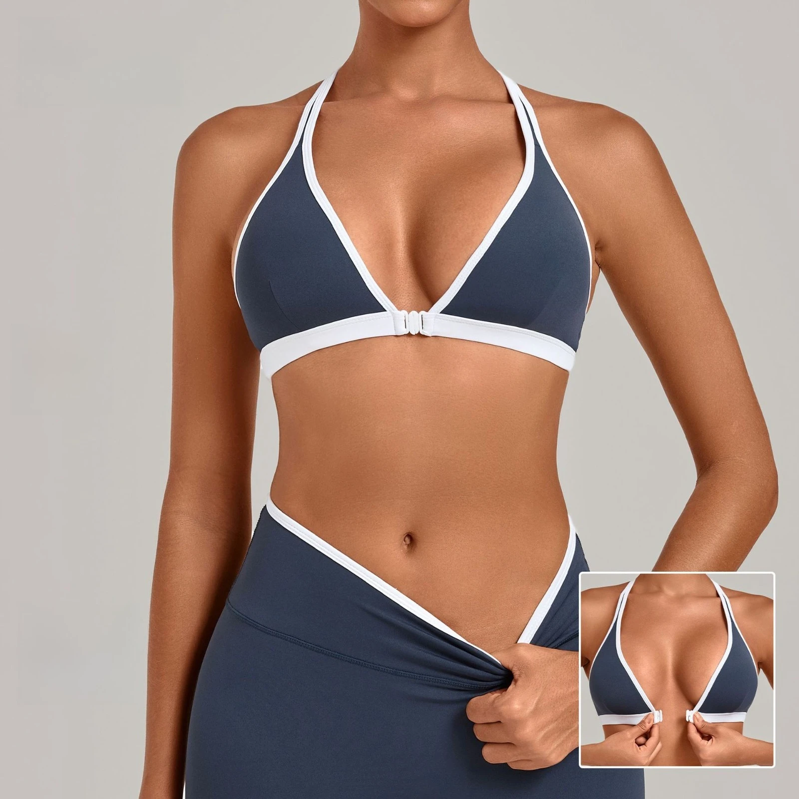 Detachable Chest Hem Yoga Bra Beautiful Back Contrasting Color Sports Bras Fitness Exercise Women's Fashionable Casual Yoga Top