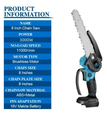 8Inch Brushless Electric Chain Saw Cordless Electric Pruning Saw Wood Spliting Chainsaw Wood Cutting Tool For Makite 18V Battery