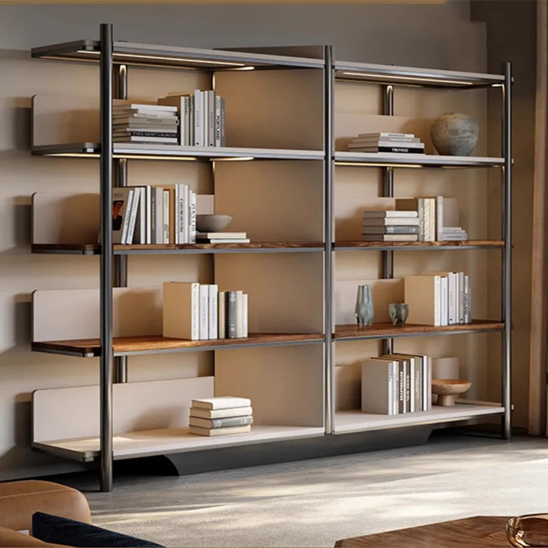 

Italian bookshelf villa large flat-floor study simple modern living room bookcase light luxury floor high-end display storage ra