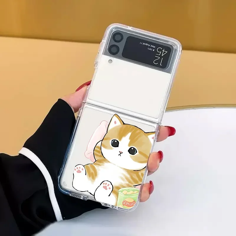 Funny Cat Couple Case for Samsung Galaxy Z Flip 5 ZFlip 6 5G Transaprent Clear Paired Cover for Samsung ZFlip 4 ZFlip 3 7 Fundas