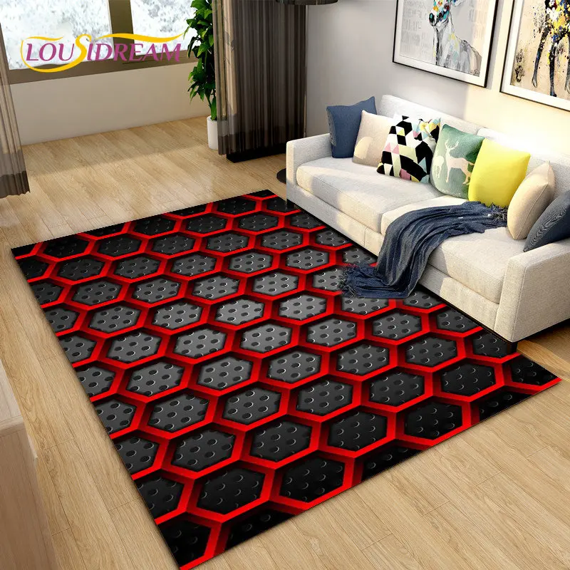 3D Mesh Metal Texture Area Rug,Carpet Rug for Living Room Bedroom,Abstract Geometric Optical Entrance Doormat Non-slip Floor Mat