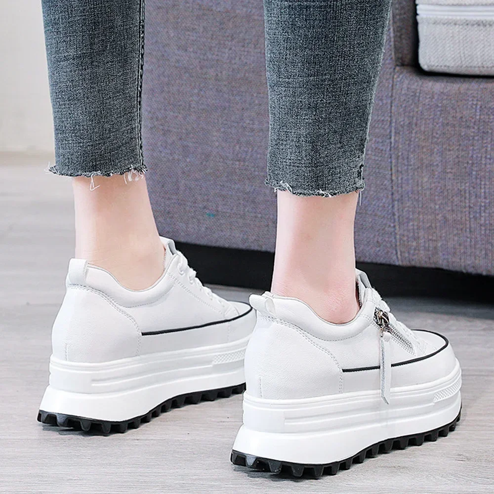 Leather Women\'s Casual Shoes 7cm Thick Bottom Wedge Heel Ladies Fashion Sports Shoes Thick Heel Spring and Autumn Shoes Summer