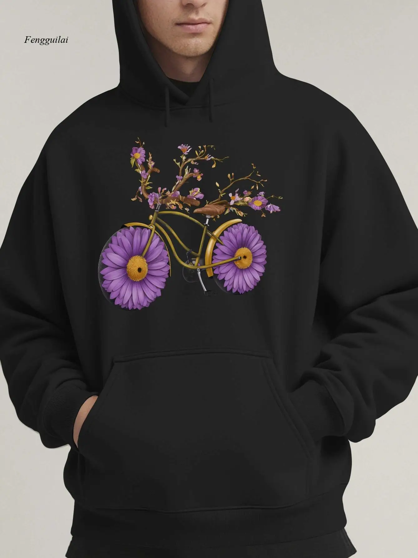 

Велосипедная толстовка с капюшоном на цветочной тематике | Новый модный американский модный уличный стиль, бархатный теплый, с длинным рукавом