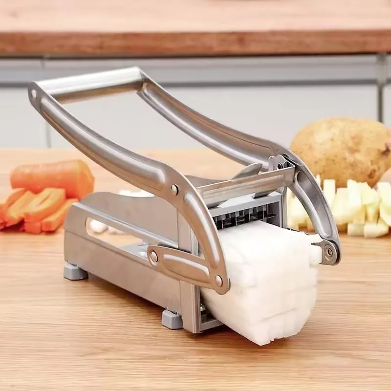 Professional Potato French Fry Cutter Machine with 2 Blades Stainless Steel Manual Vegetable Potato Slicer Kitchen Gadgets