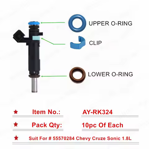 Free Shipping 10Sets Fuel Injector Repair Kit Rubber Orings for Parts #55570284 for Chevy Cruze Sonic 1.8L 2011-2017 (AY-RK324)
