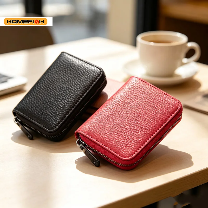 HOMEFISH Unisex RFID Blocking Slim Card Holder Wallet, Zipper Coin Pocket Credit Card Case Small Purse for Men Women